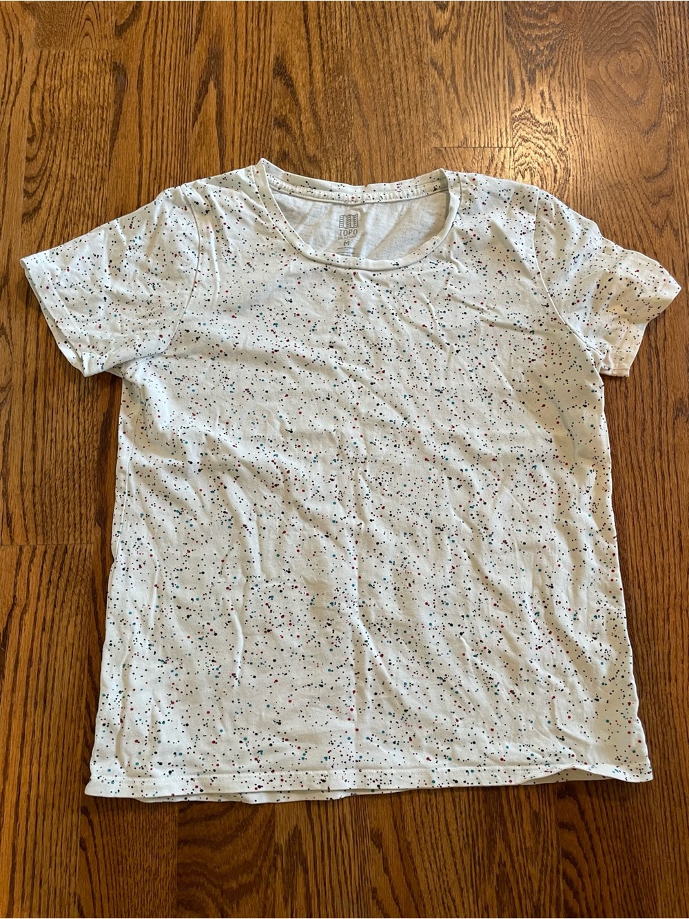 Topo Designs speckled crewneck tee, size M